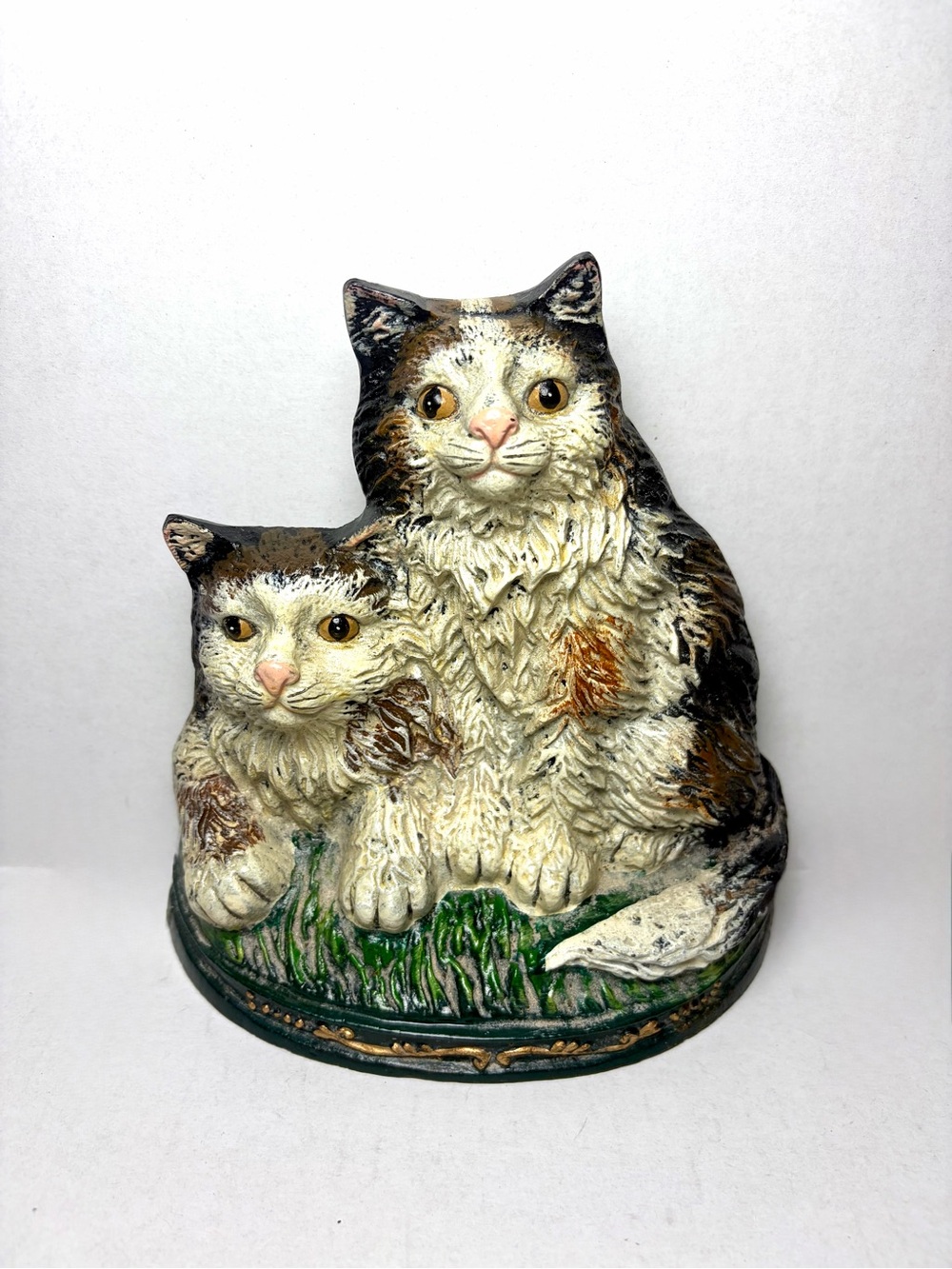 Handpainted Cast Iron Pair Kitty Cats Self Standing Doorstop 2#10 Vintage